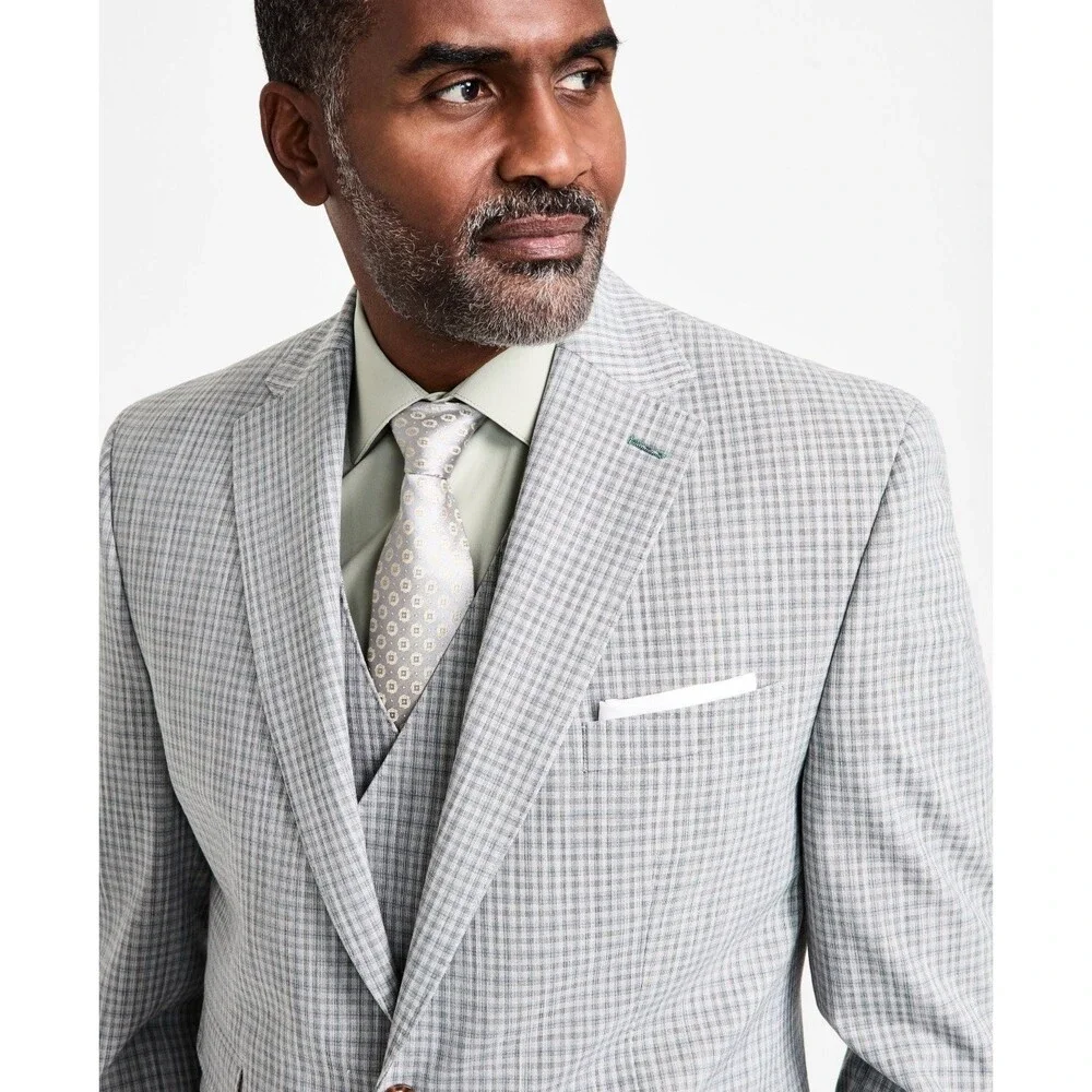 Tayion Collection Regular-Fit Suit Jacket Men's 42S Grey Green Plaid Long Sleeve